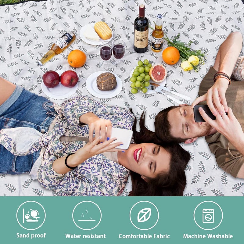 WILLOW WEAVE Beach Mat Sand Free Washable, Waterproof Camping Emergency Blankets | Picnic Baskets Accessories with Waterproof Backing and Shoulder Strap - Leaf - Image 5